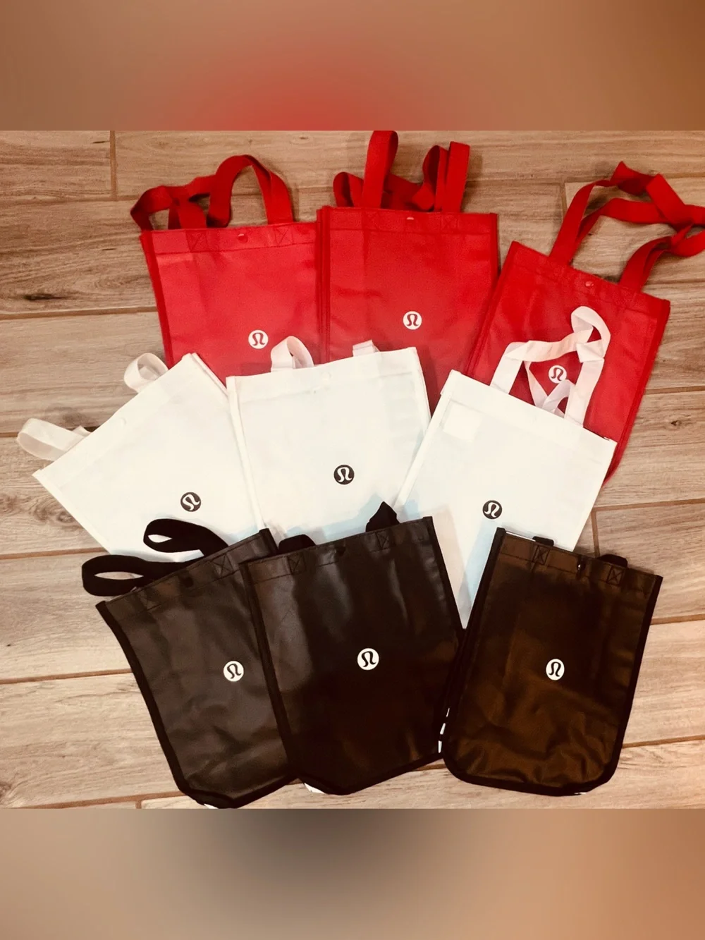 Lululemon Reusable Small Tote Bag Bundle | Set of 9 | Red White Black